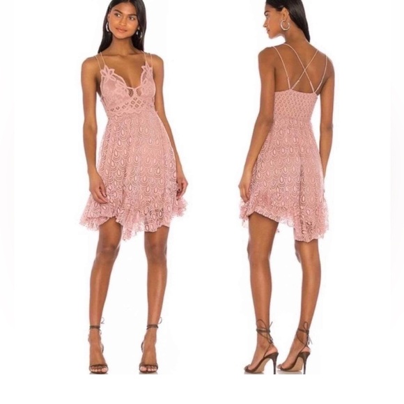 Free People FP One Dusty Pink Adella Burnout Slip Dress Lace Strappy Size S - Picture 4 of 17